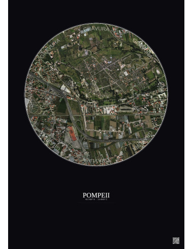 Pompeii Satellite View Poster 1km Color | Gravura – Dark background