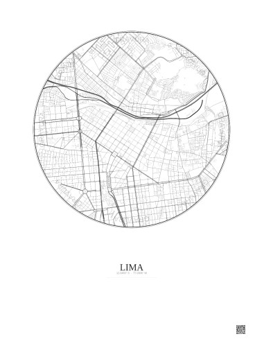 Affiche Lima – Poster carte de ville 2.5km | Gravura – Fond clair