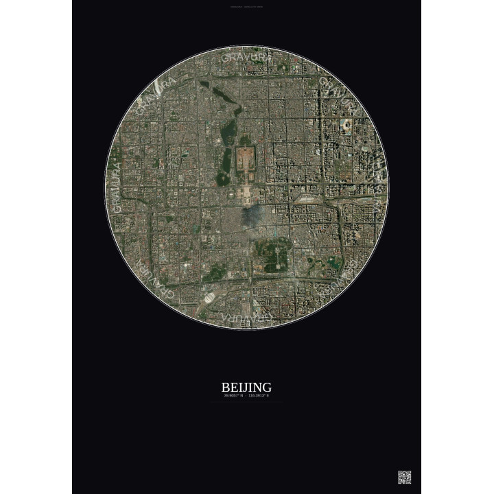 Affiche Beijing – Poster vue satellite 6km Couleur | Gravura – Fond foncé
