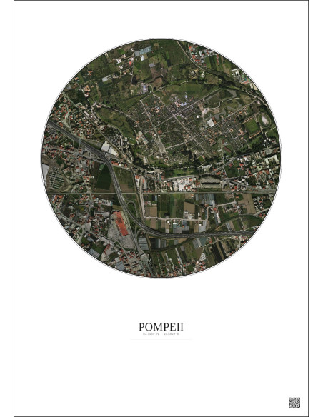 Affiche Pompeii – Poster vue satellite 1km Couleur | Gravura – Fond clair
