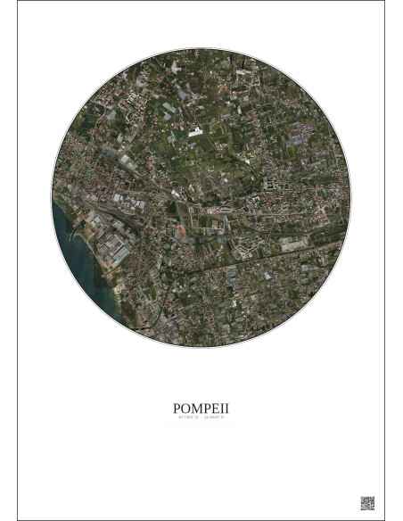 Affiche Pompeii – Poster vue satellite 2.5km Couleur | Gravura – Fond clair