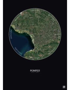 Pompeii Satellite View Poster 10km Color | Gravura – Dark background