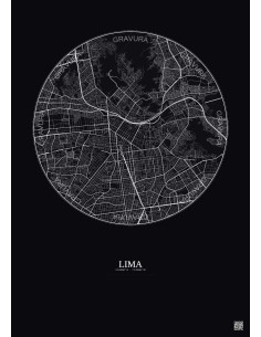 Affiche Lima – Poster carte de ville 6km | Gravura – Fond foncé