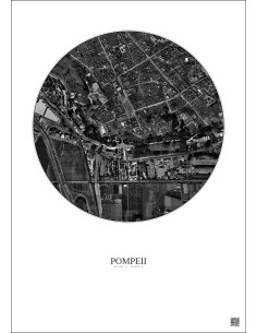 Affiche Pompeii – Poster vue satellite 0.5km N&B | Gravura – Fond clair