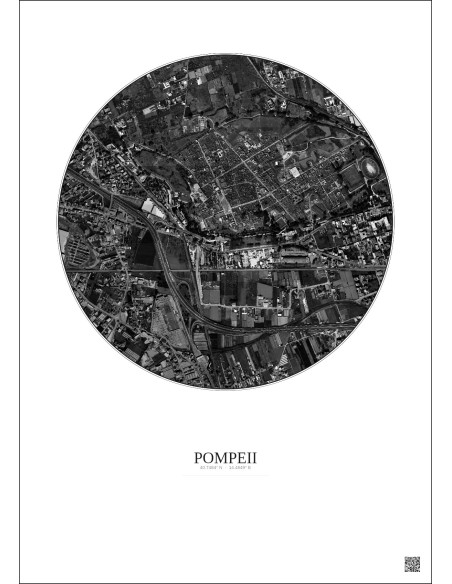 Affiche Pompeii – Poster vue satellite 1km N&B | Gravura – Fond clair