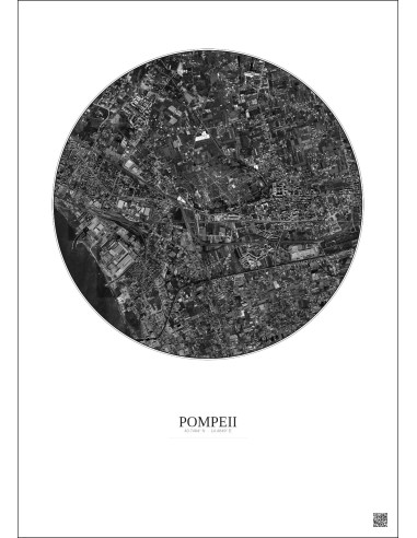 Affiche Pompeii – Poster vue satellite 2.5km N&B | Gravura – Fond clair