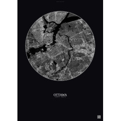 Affiche Ottawa – Poster vue satellite 6km N&B | Gravura – Fond foncé