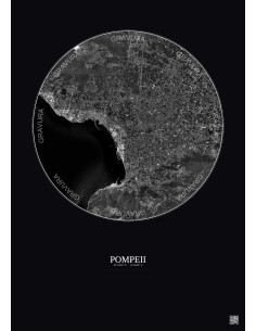 Affiche Pompeii – Poster vue satellite 10km N&B | Gravura – Fond foncé