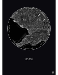 Affiche Pompeii – Poster vue satellite 20km N&B | Gravura – Fond foncé