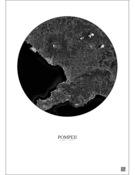 Affiche Pompeii – Poster vue satellite 20km N&B | Gravura – Fond clair
