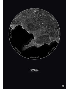 Affiche Pompeii – Poster vue satellite 30km N&B | Gravura – Fond foncé