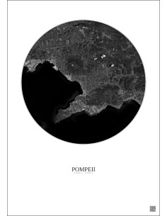 Affiche Pompeii – Poster vue satellite 30km N&B | Gravura – Fond clair