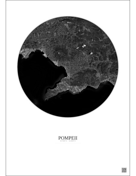 Affiche Pompeii – Poster vue satellite 30km N&B | Gravura – Fond clair