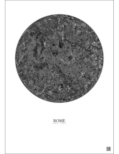 Affiche Rome – Poster vue satellite 10km N&B | Gravura – Fond clair