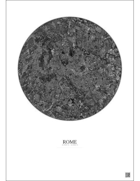 Affiche Rome – Poster vue satellite 10km N&B | Gravura – Fond clair