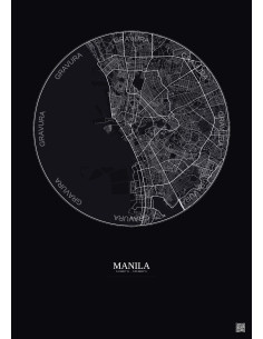 Affiche Manila – Poster carte de ville 10km | Gravura – Fond foncé