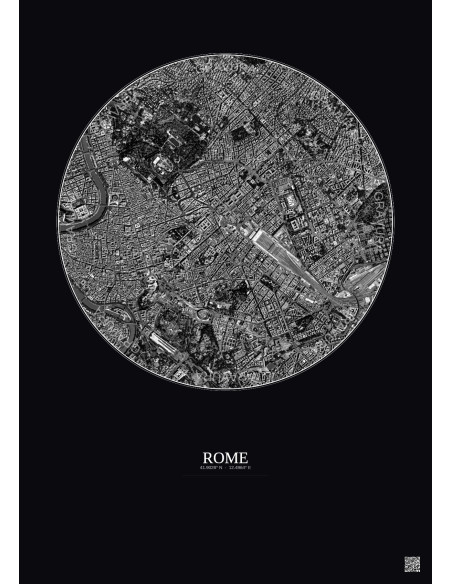 Affiche Rome – Poster vue satellite 2.5km N&B | Gravura – Fond foncé