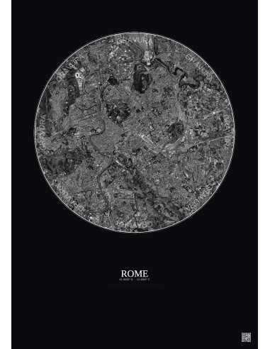 Affiche Rome – Poster vue satellite 6km N&B | Gravura – Fond foncé