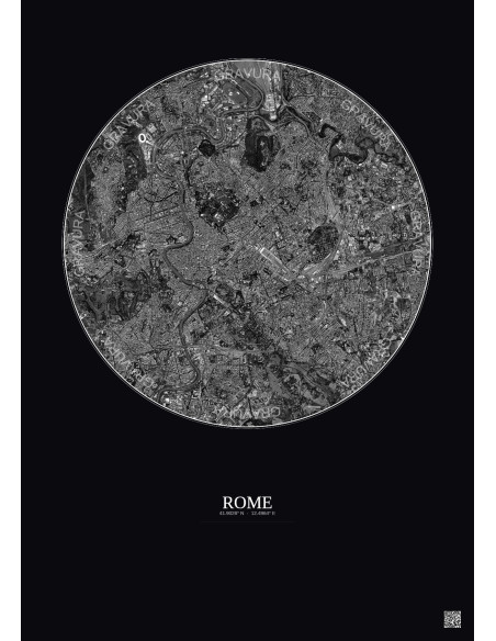 Affiche Rome – Poster vue satellite 6km N&B | Gravura – Fond foncé