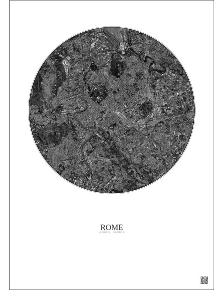 Rome Satellite View Poster 6km B&W | Gravura – Light background