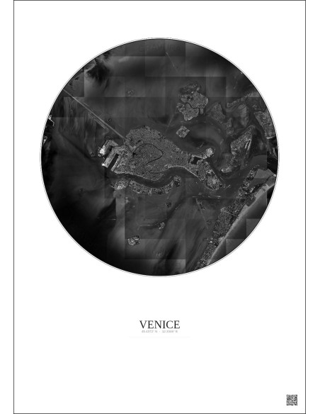 Venice Satellite View Poster 5km B&W | Gravura – Light background