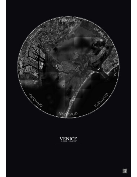 Affiche Venice – Poster vue satellite 10km N&B | Gravura – Fond foncé