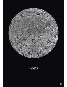 Amman Satellite View Poster 10km B&W | Gravura – Dark background