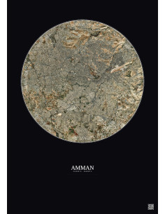 Affiche Amman – Poster vue satellite 10km Couleur | Gravura – Fond foncé