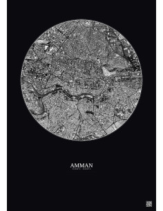 Affiche Amman – Poster vue satellite 2.5km N&B | Gravura – Fond foncé