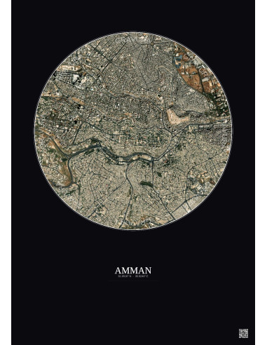 Affiche Amman – Poster vue satellite 2.5km Couleur | Gravura – Fond foncé