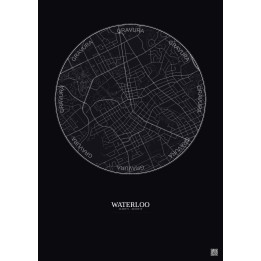 Affiche Waterloo – Poster carte de ville 2.5km | Gravura – Fond foncé
