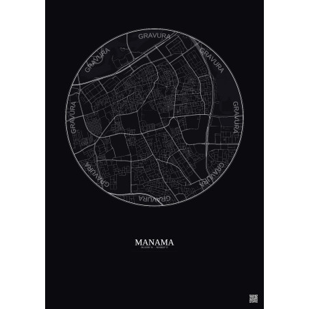 Affiche Manama – Poster carte de ville 2.5km | Gravura – Fond foncé