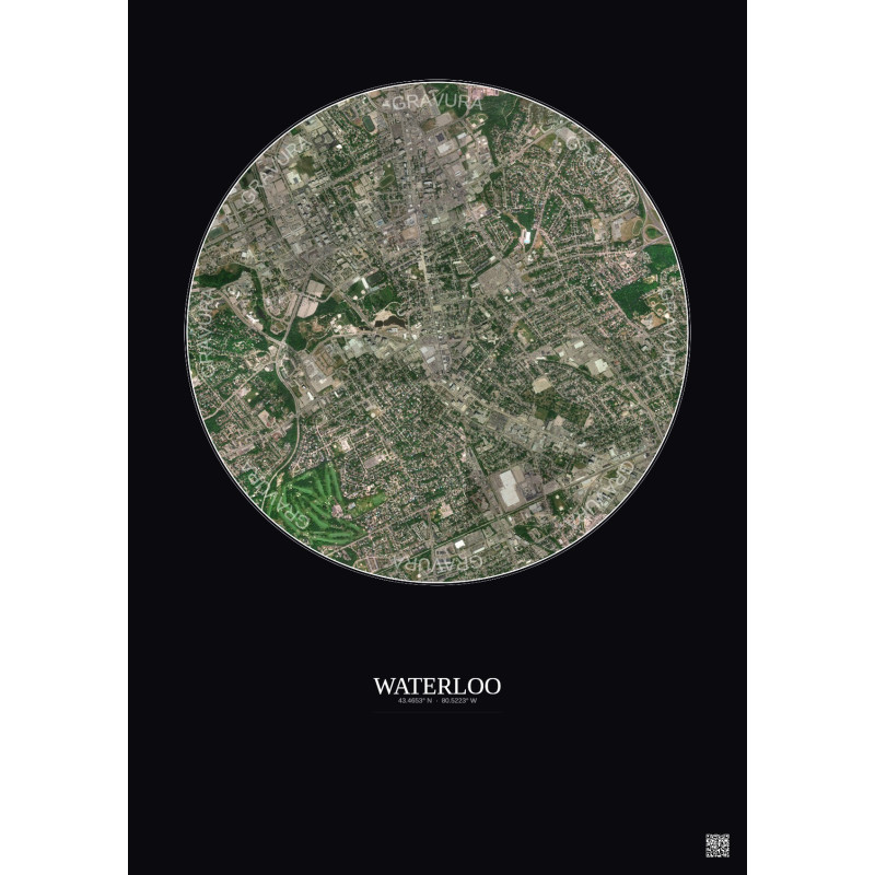 Affiche Waterloo – Poster vue satellite 2.5km Couleur | Gravura – Fond foncé
