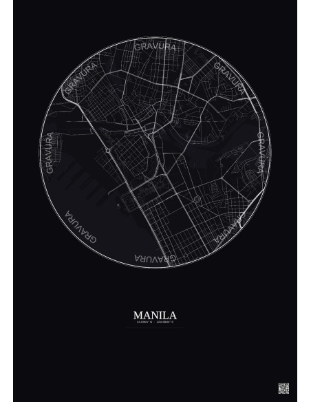 Affiche Manila – Poster carte de ville 2.5km | Gravura – Fond foncé