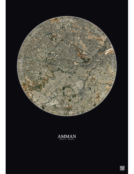 Affiche Amman – Poster vue satellite 6km Couleur | Gravura – Fond foncé