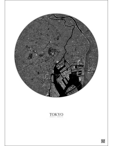 Affiche Tokyo – Poster vue satellite 10km N&B | Gravura – Fond clair