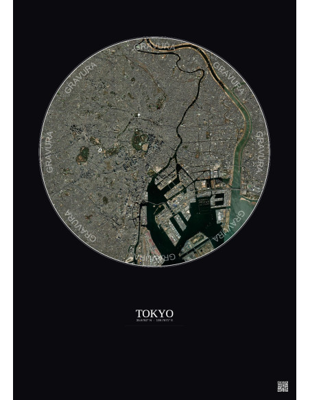 Affiche Tokyo – Poster vue satellite 10km Couleur | Gravura – Fond foncé