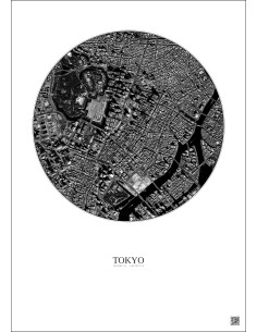 Affiche Tokyo – Poster vue satellite 2.5km N&B | Gravura – Fond clair