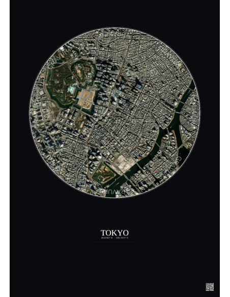 Tokyo Satellite View Poster 2.5km Color | Gravura – Dark background