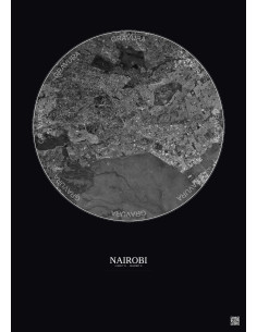 Nairobi Satellite View Poster 10km B&W | Gravura – Dark background