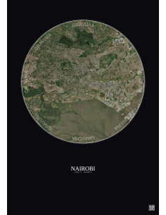 Nairobi Satellite View Poster 10km Color | Gravura – Dark background