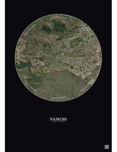 Nairobi Satellite View Poster 10km Color | Gravura – Dark background