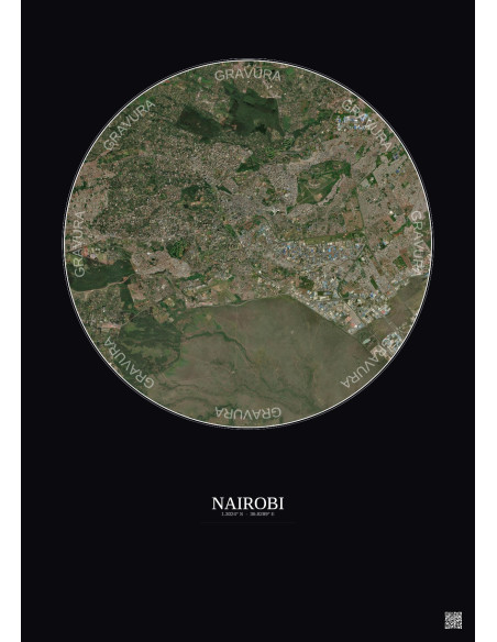 Nairobi Satellite View Poster 10km Color | Gravura – Dark background