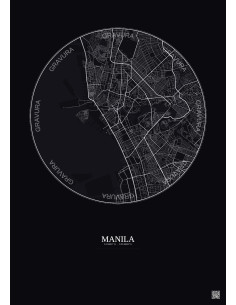 Affiche Manila – Poster carte de ville 6km | Gravura – Fond foncé