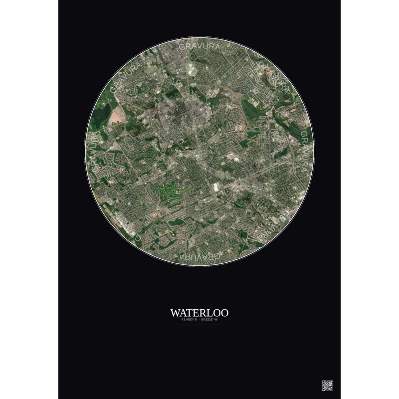 Affiche Waterloo – Poster vue satellite 5km Couleur | Gravura – Fond foncé