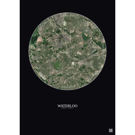 Affiche Waterloo – Poster vue satellite 5km Couleur | Gravura – Fond foncé