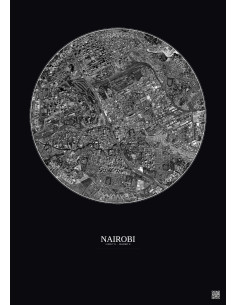 Nairobi Satellite View Poster 2.5km B&W | Gravura – Dark background