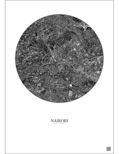 Nairobi Satellite View Poster 2.5km B&W | Gravura – Light background