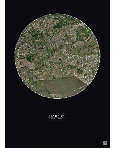 Affiche Nairobi – Poster vue satellite 6km Couleur | Gravura – Fond foncé