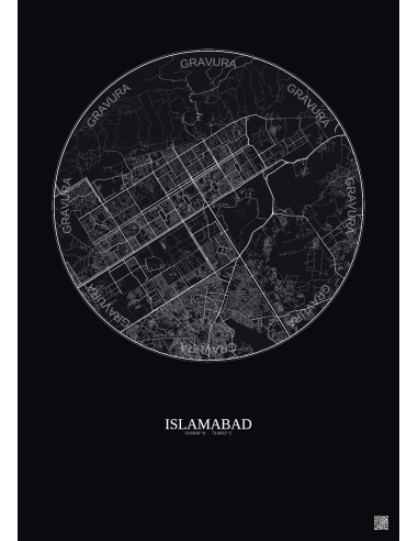 Islamabad City Map Poster 10km | Gravura – Dark background